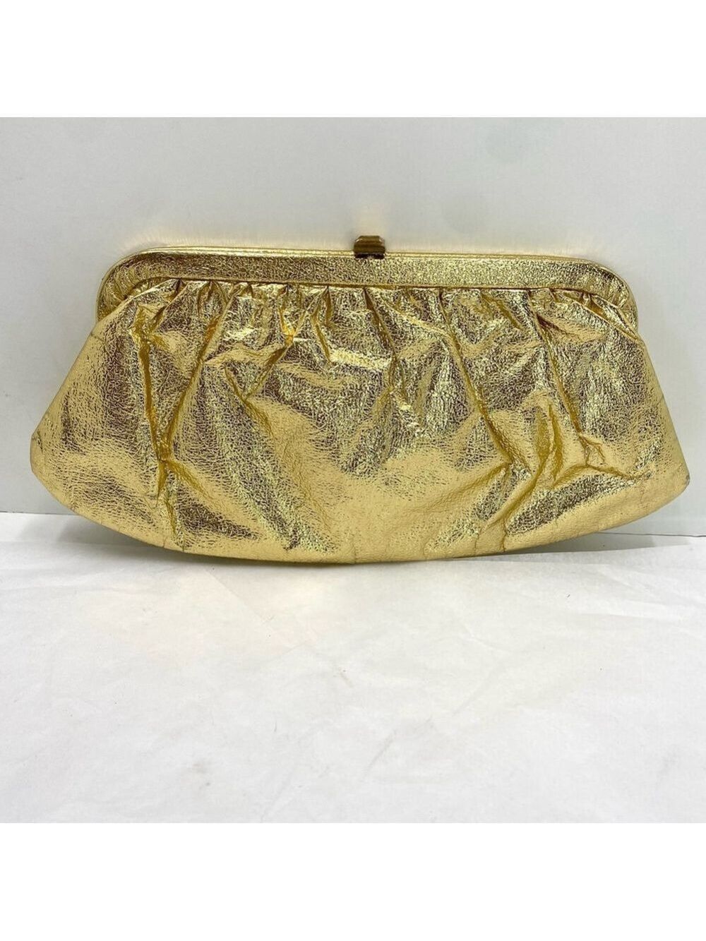 Vintage Metallic Gold Lame Clutch Handbag Purse Mid-Modern Century 50s 60s